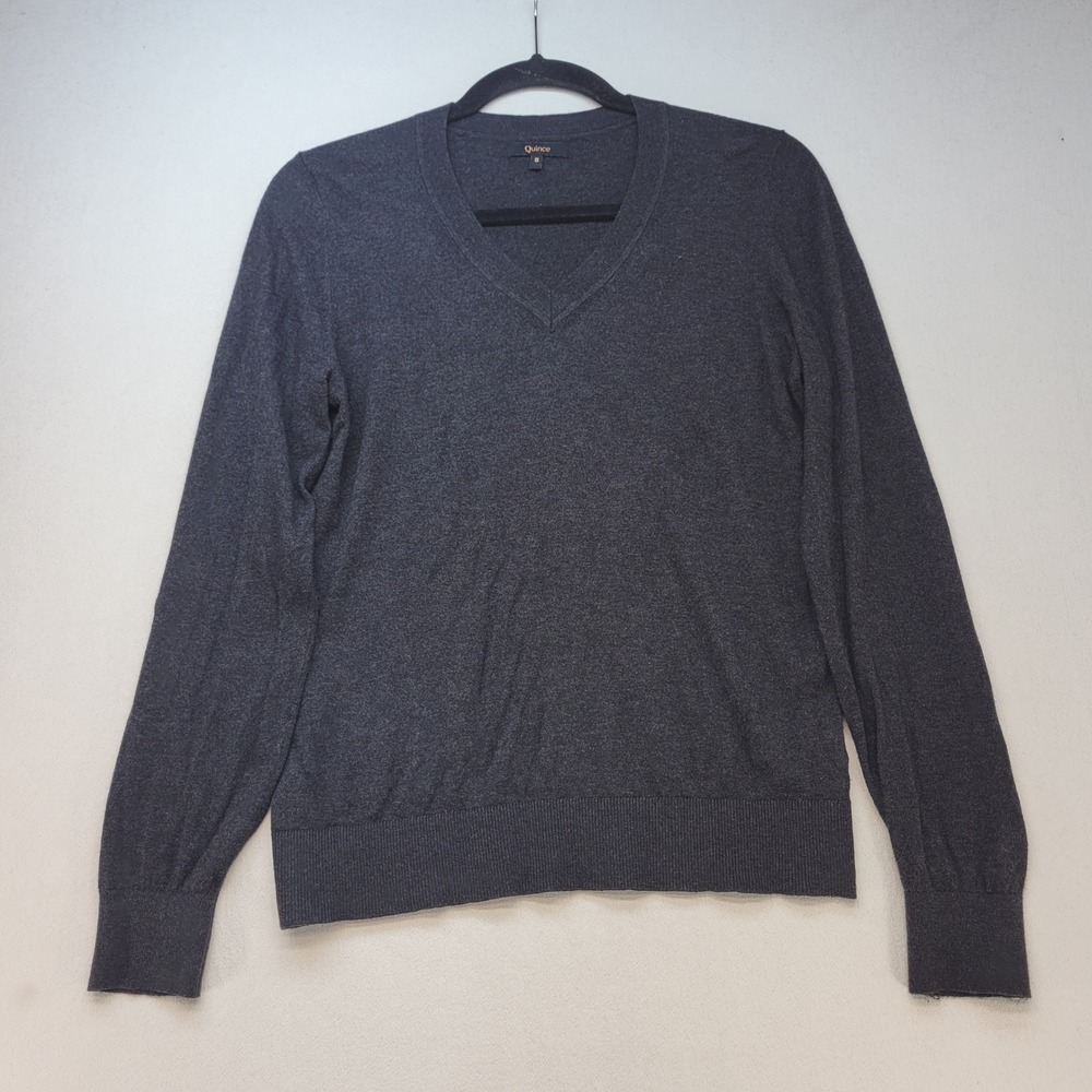 Quince V-Neck Sweater Mens Small Heather Charcoal‎ Cotton Cashmere LB30116